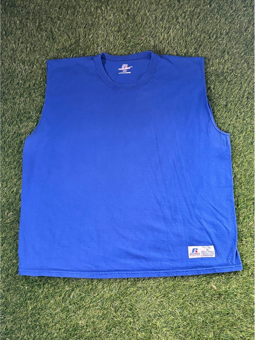 Russell Athletic 90s Blue Cotton Sleeveless Shirt, Unisex XL